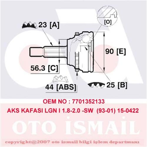 AKS KAFASI DIŞ LGN I 1.8-2.0-2.2D-2.2DT 93-01 -MGN SCENIC 1.9DTI 97-99 -SCENIC I 1.9DTI 99-03 - ANKA