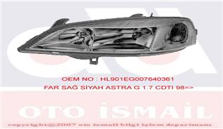 x FAR SİNYAL SAĞ ASTRA G 02/98-04/05 ELEKTRİKLİ H7 HB3 SİYAH - HELLA