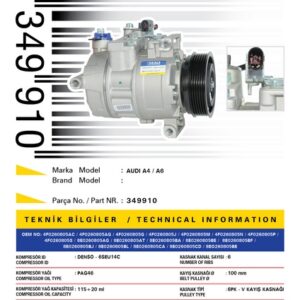 KLİMA KOMPRESÖRÜ A4 1.6-1.8-2.0-1.9TDİ-2.7TDI-3.0TDI 00-09 -A6 2.0TDI-2.7TDI-3.0TDI 04-11 6SEU14C - KALE