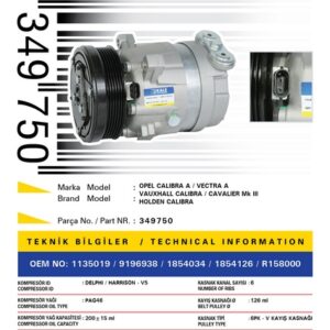 KLİMA KOMPRESÖRÜ VECTRA A 2.0 88-95 -CALIBRA A 2.0 90-97 124mm - KALE