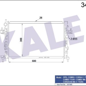 SU RADYATÖRÜ OPEL CORSA C-COMBO-TIGRA 1.3 1.7 CDTI 03 MT AC BRAZING 600x348x26 13100381-24466780-93177424-93177593 - KALE