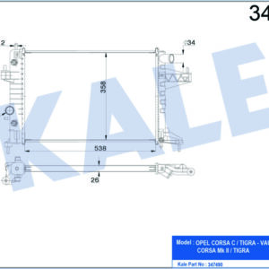 SU RADYATÖRÜ OPEL CORSA C-TIGRA 1.4 1.8 00 Z14XE AT AC BRAZING 538x358x26 - KALE