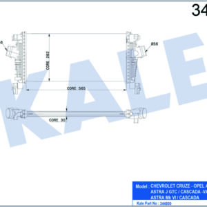 x TURBO RADYATÖRÜ INTERCOOLER ASTRA J-CRUZE J305 AL/PL/BRZ 565x280x30 - KALE