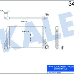 TURBO RADYATÖRÜ INTERCOOLER PASSAT-TIGUAN-SHARAN-ALHAMBRA 2.0TDI 08 615X398X32 AL-PL-BRZ - KALE