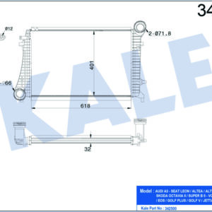 x TURBO RADYATÖRÜ INTERCOOLER A3-CADDY III-GOLF-JETTA-OCTAVIA-SUPERB-TOLEDO 615X406.6X32 AL-PL- - KALE