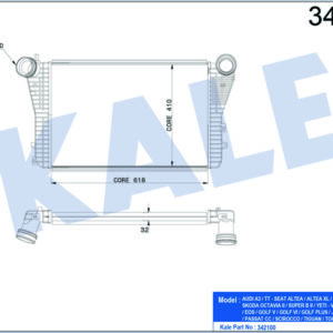 TURBO RADYATÖRÜ INTERCOOLER CADDY-GOLF V-JETTA-A3-LEON-OCTAVIA 1.8-1.9-2.0TDI-TFSI 615X406.6X32 - KALE