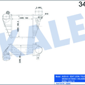 x TURBO RADYATÖRÜ INTERCOOLER GOLF IV-BORA-A3-OCTAVIA-TOLEDO-LEON 1.9TDI 183X189.5X85 AL/PL/B - KALE