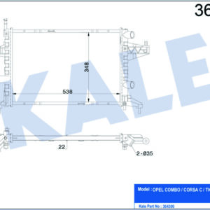 RADYATÖR CORSA C-COMBO-TIGRA 1.0-1.2-1.2 16V-1.4-1.4 16V AC KLİMASIZ MEK 545x359x23 1300236-9201955-25555161-24445162 - KALE