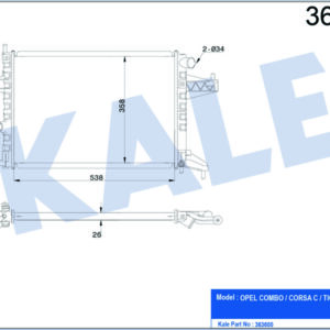 SU RADYATÖRÜ OPEL CORSA C 1.4 1.8 00 COMBO 1.6 1.6CNG 01 TIGRA 1.8 04 MT AC NAC BRAZING 538x358x26 95513833-9196689 - KALE