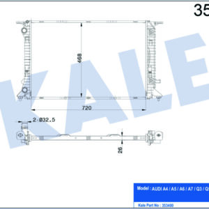 RADYATÖR AUDI A4-A5-Q5 2.0TFSI-1.8TFSI-2.0T OTOMATİK 720X468X26 AL-PL-BRZ - KALE