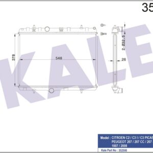 RADYATÖR C3 02 C2 03 207 07 1.4-1.6 16V-1.6HDI AC MEK AL/PL/BRZ 378x548x26 - KALE