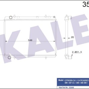 SU RADYATÖRÜ PEUGEOT 307-CITROEN C4 1.6HDI 2.0 16V 04 MT AC NAC BRAZING 378x548x26 - KALE