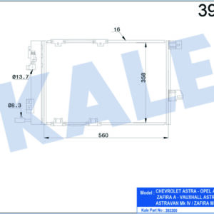 KLİMA KONDENSERİ ASTRA G-ZAFIRA 1.2 16V-1.4 16V-1.6 16V-1.8 16V-2.0 16V AL/AL 580x378x16 - KALE