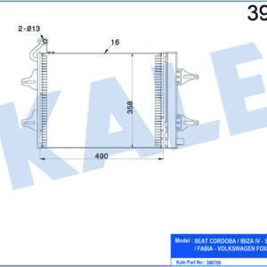 KLİMA KONDENSERİ POLO-FOX-CORDOBA-IBIZA-ROOMSTER-FABIA AL/AL 515x362x16 - KALE