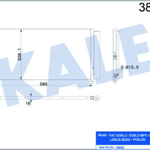 KLİMA KONDENSERİ DOBLO 01 IDEA 04 PUNTO 03 YPSILON 06-11 1.3 JTD-1.9JTD AL/AL 586x288x16 - KALE