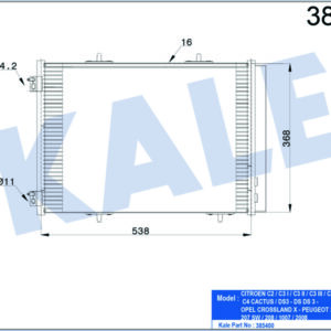 KLİMA KONDENSERİ 207 06 C3 09 DS3 10 1.6HDI-1.6 16V AL/AL 538x368x16 - KALE