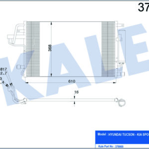KLİMA KONDENSERİ HYUNDAI SONATA 2.4-3.3 05 TUCSON-SPORTAGE 2.0 CRDİ-2.7 04-10 AL/AL 610x375x16 - KALE