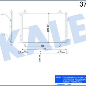 KLİMA KONDENSERİ BERLINGO-PARTNER 08 C4 04 307 00 1.4 16V1.6 16V-2.0 16V AL/AL 570x359x16 - KALE