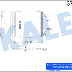 KONDENSER 207-208-1007-2008 05 -C2-C3-C3 II 03 DS 3 14 1.4 1.6HDI KURUTUCU İLE AL/AL 420X371X16 - KALE