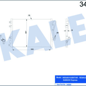 KLİMA KONDENSERİ KURUTUCU İLE KNG II-KNG EXPRESS 1.2 16V-1.5 DCI-1.6 16V-1.9 DCI 01 550x380x16 - KALE