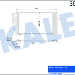 KLİMA KONDENSERİ VOLVO S40 I-V40 AL-AL 628X348X16 - KALE