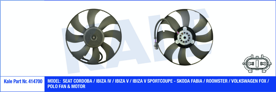 FAN MOTORU DAVLUMBAZLI POLO 05-09 -CORDOBA-IBIZA 02-09 -FABIA 03-08 1.4TDI 250-60W 394mm - KALE