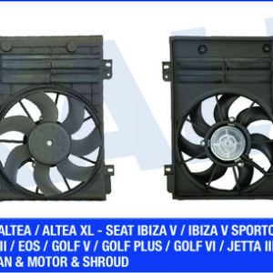 FAN MOTORU DAVLUMBAZLI KOMPLE CADDY 3-GOLF 5-6-JETTA 3-4-PASSAT-SCIROCCO-TOURAN 300-200W-360-295mm - KALE