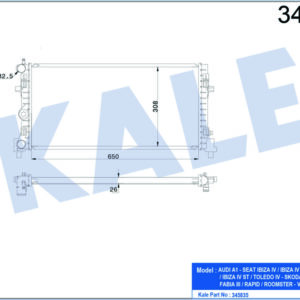 SU RADYATÖRÜ A1 10 IBIZA IV-TOLEDO IV 08 FABIA II-RAPID-ROOMSTER 06 POLO 09 1.2 1.6 1.9TDI 1.2 1.4TSI 1.2TFSI MT BRAZING 650x308x26 6R0121253N-6RF121253 - KALE