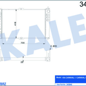 RADYATÖR KIA CARNIVAL 2.9 TD-CRDİ 99 700x420x28 AC /- MEK AL/PL/BRZ - KALE