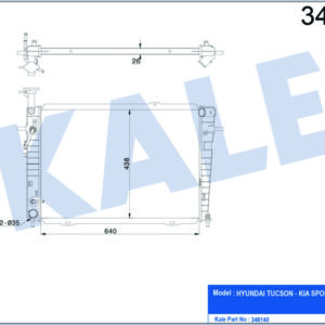 RADYATÖR HYUNDAI TUCSON-KIA SPORTAGE 2.7 04-10 OTOM.ŞANZ AC /- 640x462x18 AL/PL/BRZ - KALE