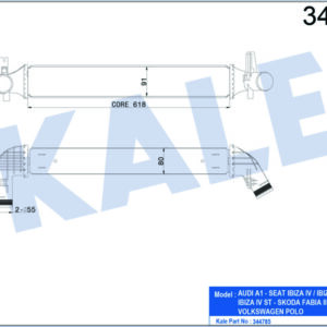 TURBO RADYATÖRÜ INTERCOOLER POLO 10 A1 11 IBIZA 09 1.4-1.8-2.0 617x97x80 MEK AL/PL/BRZ - KALE