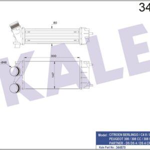 TURBO RADYATÖRÜ INTERCOOLER P308-P3008-P5008-PARTNER TEPEE-C4-DS4-BERLINGO III 300X150 AL/PL/BRZ - KALE