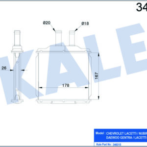 KALORİFER RADYATÖRÜ BRAZİNG DAEWOO NUBIRA-LACETTI 04 CHEVROLET LACETTI-NUBIRA 05 168x183x26 - KALE