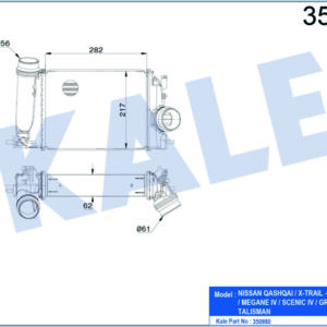 TURBO RADYATÖRÜ INTERCOOLER MGN IV-KADJAR-TALISMAN-SCENIC-QASHQAI 1.5DCİ- XTRAIL 1.6 64x217.9x282 - KALE