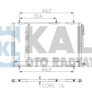 CONDENSER PEUGEOT 206 1.1/1.4/1.6/2.0 MT KURUTUCUSUZ 552X363X16 6455W6-6455X9 - KALE