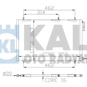 CONDENSER PEUGEOT 206 1.1/1.4/1.6/2.0 HDI MT KURUTUCUSUZ 552X363X16 - KALE