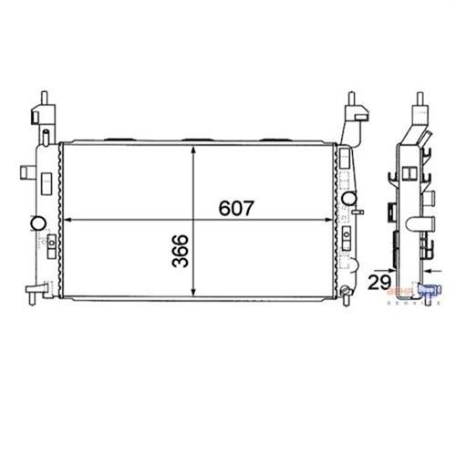 RADYATÖR MERIVA 1.4 16V Twinport-1.6-1.6 16V-1.8: AC KLİMASIZ MEK 607x366x29 - MAHLE