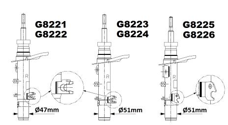 ÖN AMORTİSÖR SOL P208 1.6 GTI 2012 GAZLI Tekerlek göbegi- : 82 mm - MONROE