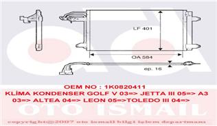 x KLİMA KONDENSERİ KURUTCU İLE A3-LEON-TOLEDO-OCTAVIA-CADDY III-GOLF V-VI-JETTA IV-TOURAN 584x40 - VALEO