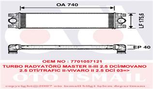 x TURBO RADYATÖRÜ INTERCOOLER MASTER II-III-MOVANO 2.5DCI 740x146x40 - VALEO