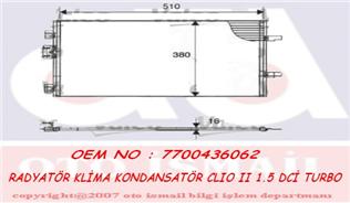 x KLİMA KONDENSERİ CLIO II 01 1.5 DCI 510x380x16 - VALEO