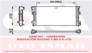 RADYATÖR SCUDO-JUMPY-EXPERT 1.9D-2.0JTD AC KLİMASIZ MEK 669x470x27 - VALEO