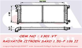 RADYATÖR SAXO 96-01 106 96 1.5D AC KLİMASIZ MEK 529x286x24 - VALEO