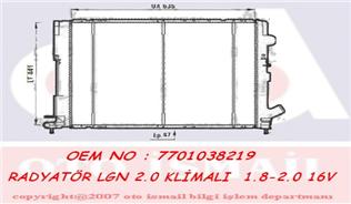 RADYATÖR LGN 1.8-2.0 16V-2.2 D ESPACE III 2.0 AC MEK OTOM 635x441x47 - VALEO