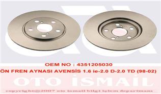 x ÖN FREN AYNASI AVENSIS 1.6 VVTİ-1.8 VVTİ İE-2.0D-2.0TD 97-2.03 260x25x5DLxHAVALI - VALEO