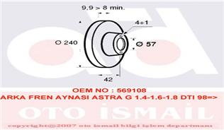 ARKA FREN AYNASI ASTRA G 98 - ASTRA H 04 MERIVA A 03 240x10x4DL DOLU 9117771-90498304-24432189 - VALEO