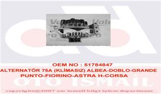 ALTERNATÖR 75A KLİMASIZ ALBEA-DOBLO-GRANDE PUNTO-FIORINO-ASTRA H-CORSA C-COMBA C 1.3 MTJ 05 - VALEO