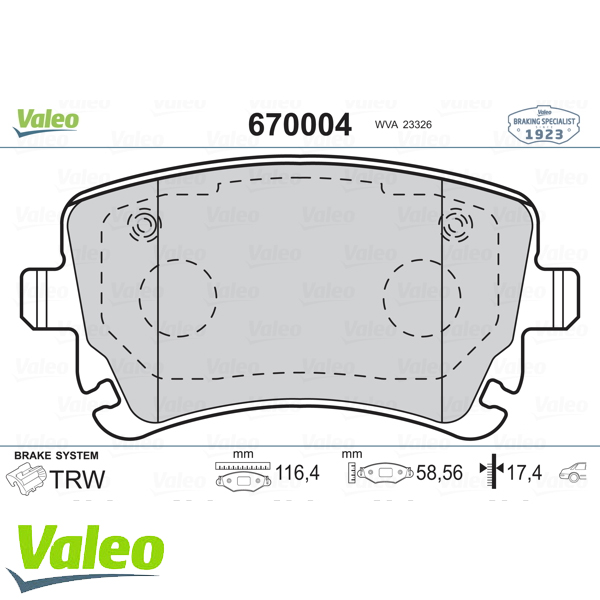 ARKA BALATA VW TRANSPORTER T5 03 09 A4 04-09 A6 04-11 A8 03-10 FİŞSİZ - VALEO