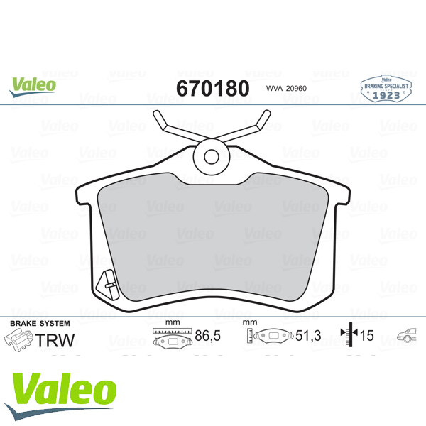 ARKA BALATA MGN II-LGN-GOLF III-IV-PASSAT III-POLO-C3-C4-P307-AUDI A3-A4 87x52.9x15mm - VALEO