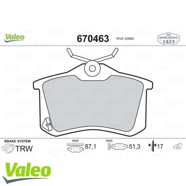 ARKA BALATA FLUENCE-MGN II-III-207-308-307-PARTNER-C3-C4-BORA-PASSAT 97 GOLF IV-V-POLO 87x52.9x17 - VALEO